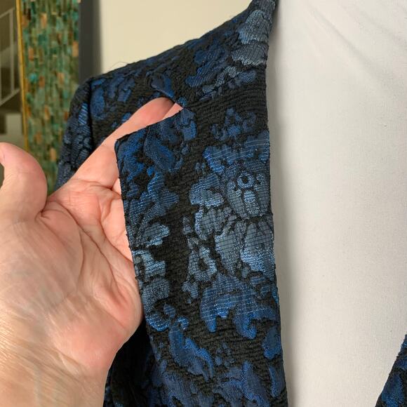 Vintage Nine West Size 8 Blue Jacquard Print Blazer Jacket One Button Holiday - Picture 8 of 10